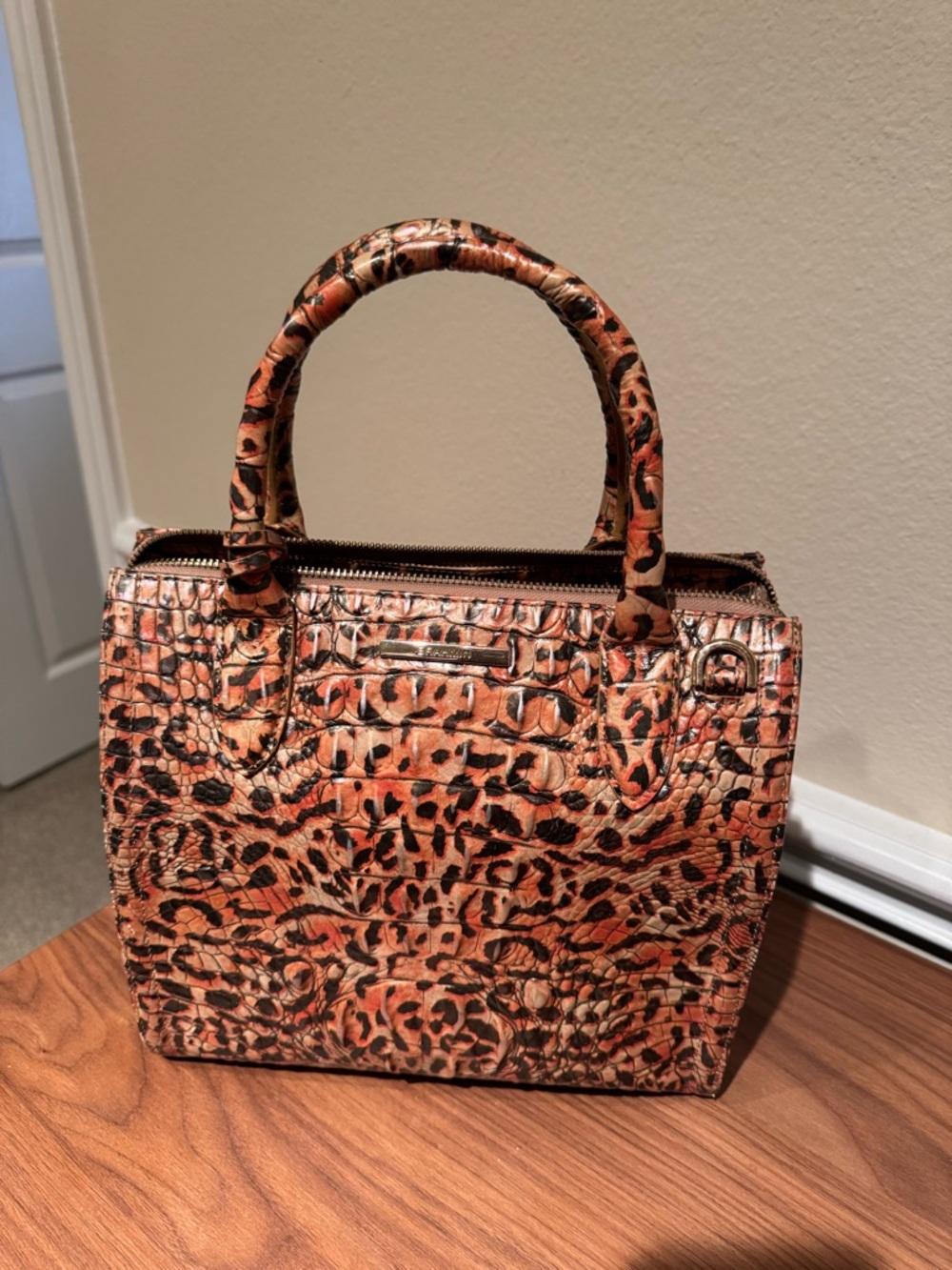 Brahmin Multicolor Leopard-Print Croc-Embossed Top-Handle Satchel